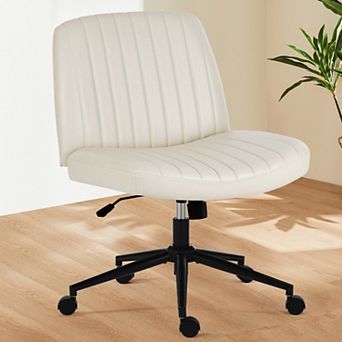 YIORTWO Wide Seat Cross-Legged Vanity Office Chair, Armless Swivel Fabric Task Chair