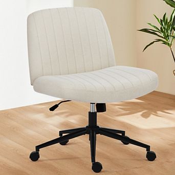 YIORTWO Wide Seat Cross-Legged Vanity Office Chair, Armless Swivel Fabric Task Chair