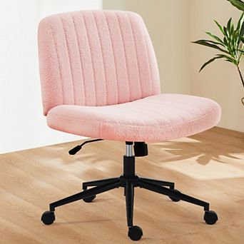 YIORTWO Wide Seat Cross-Legged Vanity Office Chair, Armless Swivel Fabric Task Chair