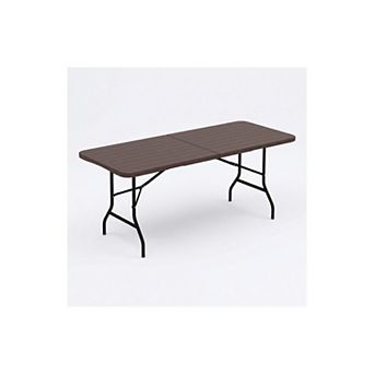 6 Foot Folding Table with HDPE Wood Grain Top and Locking Legs