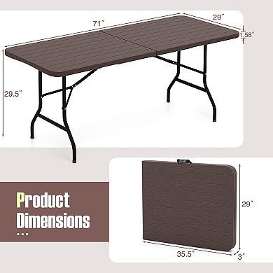6 Foot Folding Table with HDPE Wood Grain Top and Locking Legs