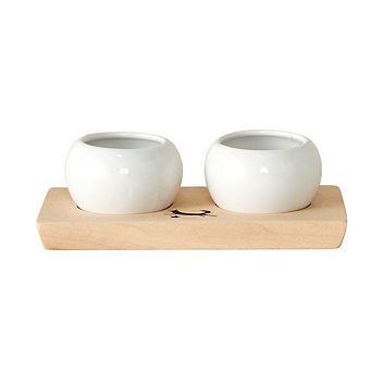 Dipping and Spice Wooden and Ceramic Bowl Pair