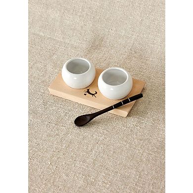 Dipping and Spice Wooden and Ceramic Bowl Pair