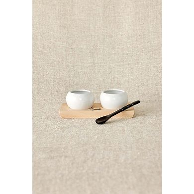 Dipping and Spice Wooden and Ceramic Bowl Pair