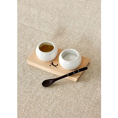 Dipping and Spice Wooden and Ceramic Bowl Pair