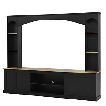 KWPZQEB Arched Farmhouse Entertainment Center Wall Unit for TVs Up to 70", Wood Grain