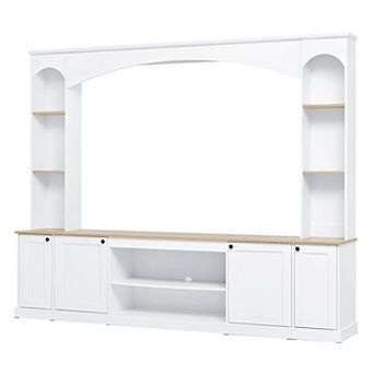 KWPZQEB Arched Farmhouse Entertainment Center Wall Unit for TVs Up to 70", Wood Grain