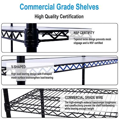 6 Tier NSF Wire Shelving Unit 48 x 20 x 84 in Heavy Duty Metal Storage Rack with Wheels 6000 lbs