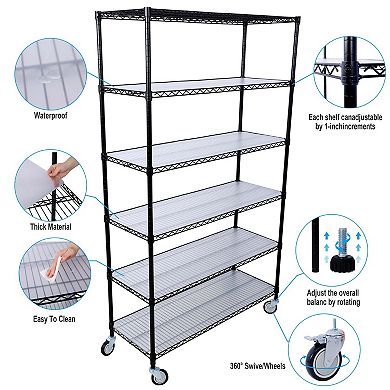 6 Tier NSF Wire Shelving Unit 48 x 20 x 84 in Heavy Duty Metal Storage Rack with Wheels 6000 lbs
