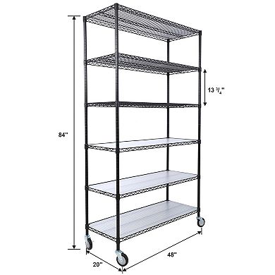6 Tier NSF Wire Shelving Unit 48 x 20 x 84 in Heavy Duty Metal Storage Rack with Wheels 6000 lbs