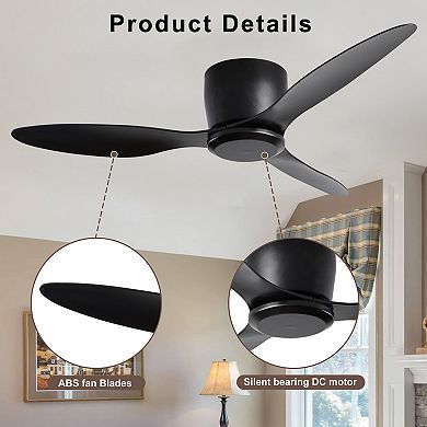 Modern 3 Blades Flush Mount Standard Ceiling Fan with Integrated LED and Remote
