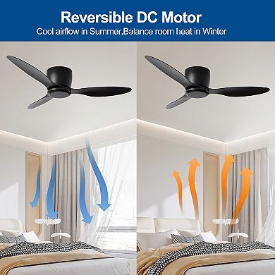 Modern 3 Blades Flush Mount Standard Ceiling Fan with Integrated LED and Remote