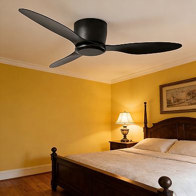 Modern 3 Blades Flush Mount Standard Ceiling Fan with Integrated LED and Remote