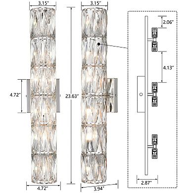 Frassinero Modern Crystal Wall Sconce 6-Light Chrome Bathroom Wall Light Fixture