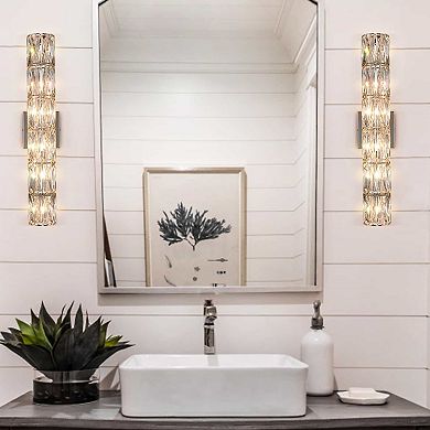 Frassinero Modern Crystal Wall Sconce 6-Light Chrome Bathroom Wall Light Fixture