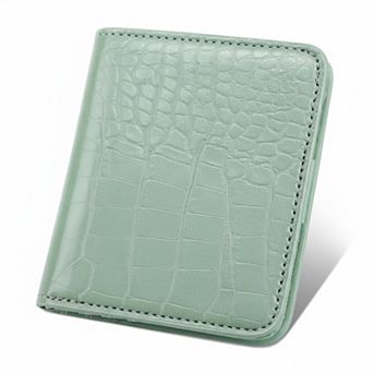 ZUQIETA RFID Slim Bifold Wallet Crocodile Faux Leather Card Holder with ID Window & Zip