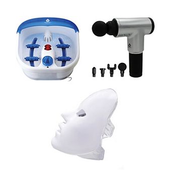 Total Self Care System Heated Foot Spa Massage Gun and LED Beauty Mask