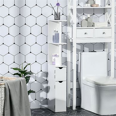 Tall Narrow Storage Cabinet with Open and Closed Storage, Modern Space-Saving Design