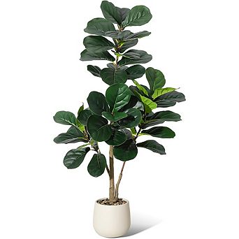 4ft faux fiddle leaf fig, 48 leaves, white planter, for home/office.