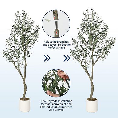 Lifelike Artificial Olive Tree, Faux Indoor Plant with Realistic Wood for Home Office Decor