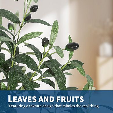 Lifelike Artificial Olive Tree, Faux Indoor Plant with Realistic Wood for Home Office Decor