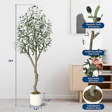 Lifelike Artificial Olive Tree, Faux Indoor Plant with Realistic Wood for Home Office Decor