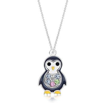Girls Penguin Pendant Necklace Hypoallergenic Kids Jewelry in White Gold Tone