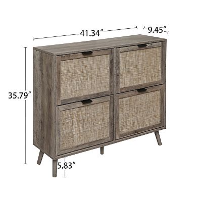4-Drawer Rattan Shoe Cabinet with Flip-Down Storage,for Entryway Hallway