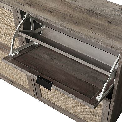 4-Drawer Rattan Shoe Cabinet with Flip-Down Storage,for Entryway Hallway