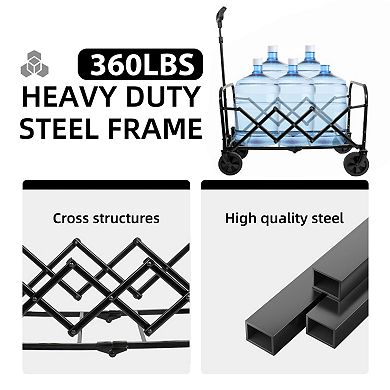 Collapsible Wagon, 360lbs Capacity Lightweight for Camping, Grocery & Outdoor