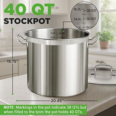 NutriChef 40 Qt Stainless Steel Stockpot Heavy Duty Induction Pot with Lid