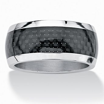 Men's Black Ion-Plated Stainless Steel Checkerboard Motif Wedding Band Ring