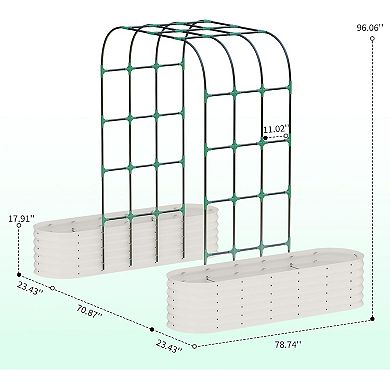 2Pcs Galvanized Vertical Garden Kit Tall Arch Trellis + Raised Planter Boxes