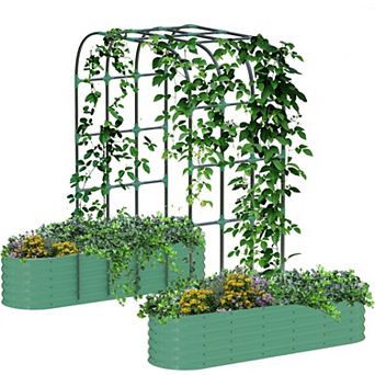 2 pc Galvanized Vertical Garden Kit Tall Arch Trellis + Raised Planter Boxes