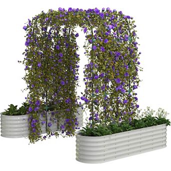 2 pc Galvanized Vertical Garden Kit Tall Arch Trellis + Raised Planter Boxes