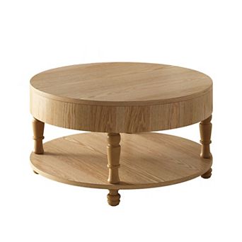 KWPZQEB American Country Style Coffee Table with Hidden Storage Compartment, Round