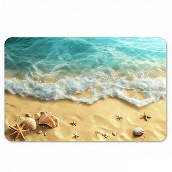 Beach Wave Starfish Shell Floor Mat, Non-Slip Ocean Themed Entry Rug