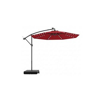 10 Ft Offset Patio Umbrella With Solar LED Lights And Tilt Canopy
