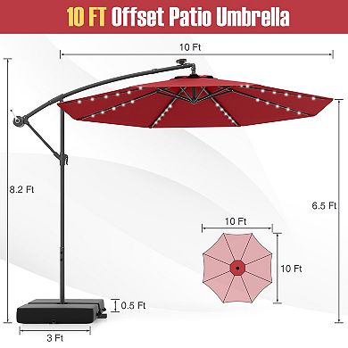 10 Ft Offset Patio Umbrella With Solar LED Lights And Tilt Canopy
