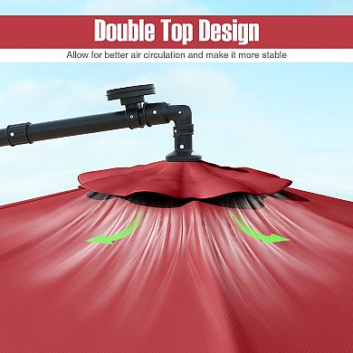 10 Ft Offset Patio Umbrella With Solar LED Lights And Tilt Canopy