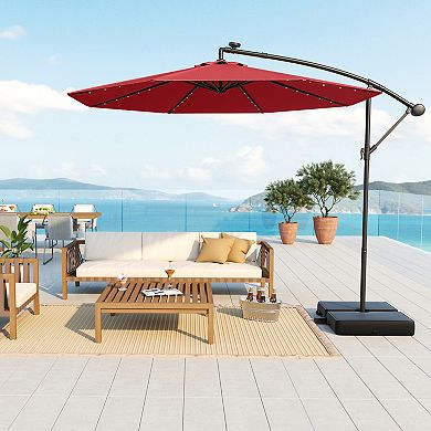 10 Ft Offset Patio Umbrella With Solar LED Lights And Tilt Canopy