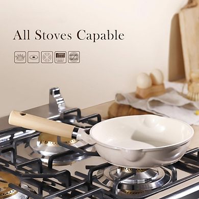 Zoulao 8" Ceramic Nonstick Frying Pan, Induction Compatible, Taupe.