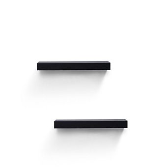 2 Pack Floating Wood Shelves with Invisible Brackets and Built-in LED Lighting