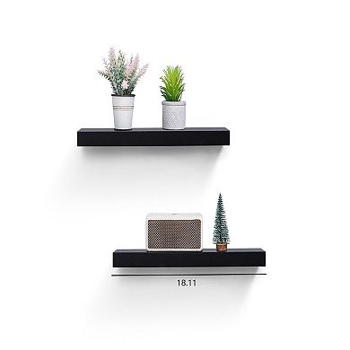 2 Pack Floating Wood Shelves with Invisible Brackets and Built-in LED Lighting