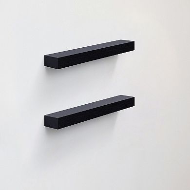2 Pack Floating Wood Shelves with Invisible Brackets and Built-in LED Lighting