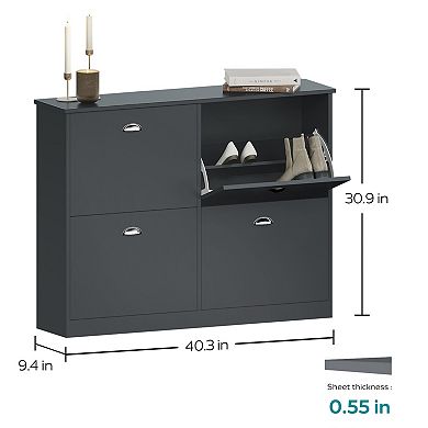 Narrow 4-Drawer Shoe Cabinet with Adjustable Shelves, Hidden Shoe Rack for Entryway Hallway