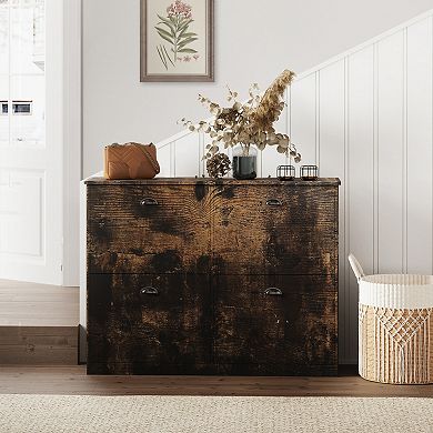 Narrow 4-Drawer Shoe Cabinet with Adjustable Shelves, Hidden Shoe Rack for Entryway Hallway