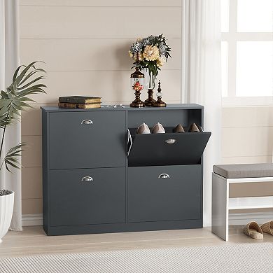 Narrow 4-Drawer Shoe Cabinet with Adjustable Shelves, Hidden Shoe Rack for Entryway Hallway
