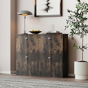 Narrow 4-Drawer Shoe Cabinet with Adjustable Shelves, Hidden Shoe Rack for Entryway Hallway