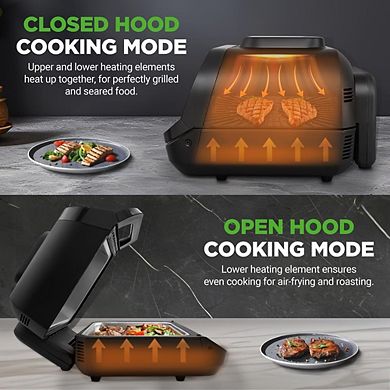 NutriChef Indoor Smokeless Grill Smart Grill & Air Fryer with 7 Cooking Functions